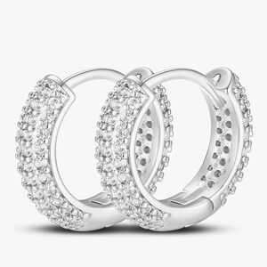 Silver Pave Crystal Mini Hoop Earrings CZ Rhinestone Small Minimalist Hoops